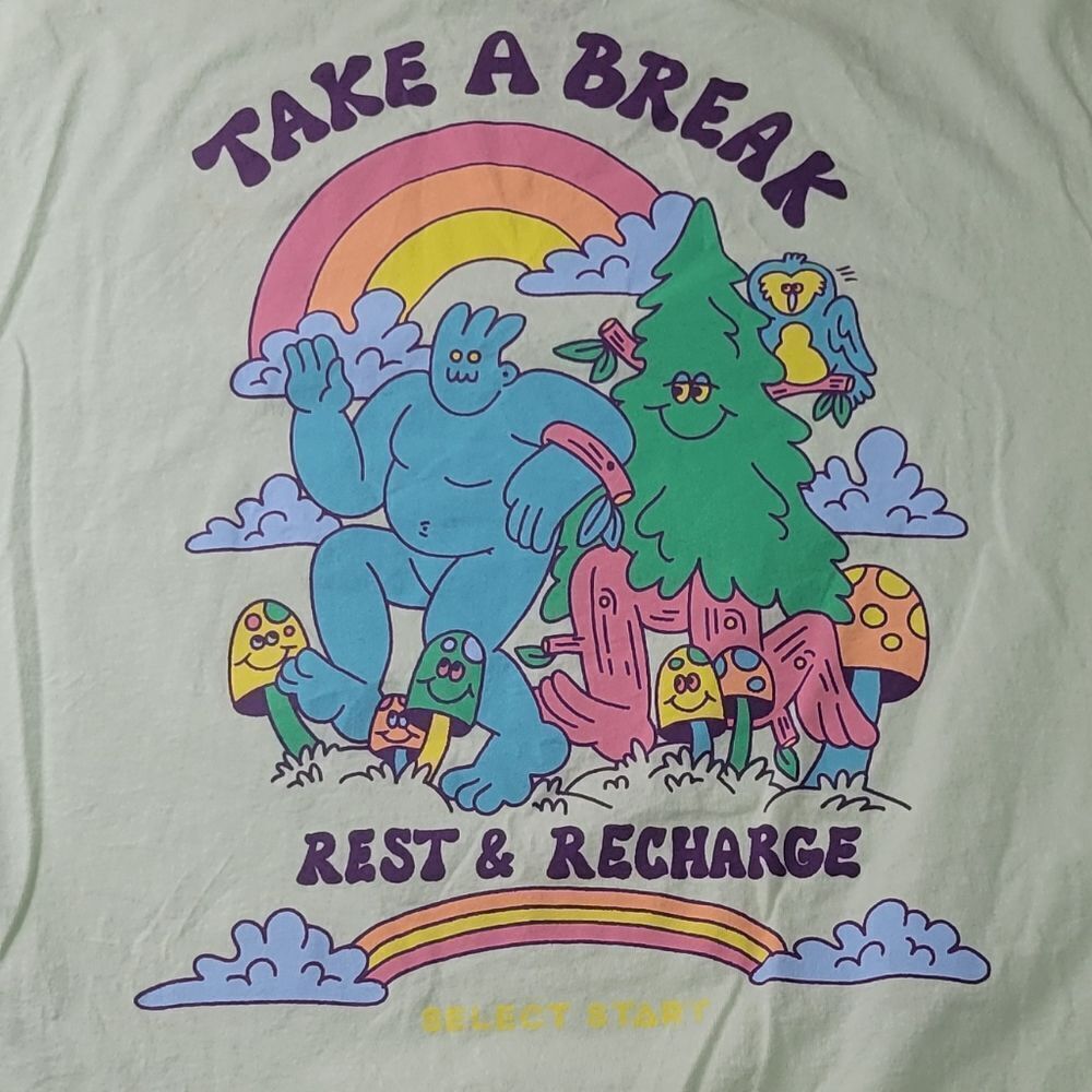 NEW XL REST RECHARGE RETREAT ZUMIEZ ART MUSHROOM TREE TSHIRT extra large NWT